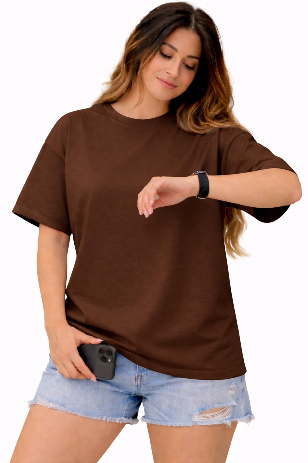 Women's Oversized Thirteen 13 Color Spolid Plan T-Shirt, Round Neck, Short Sleeve, Casual Style-picture-17