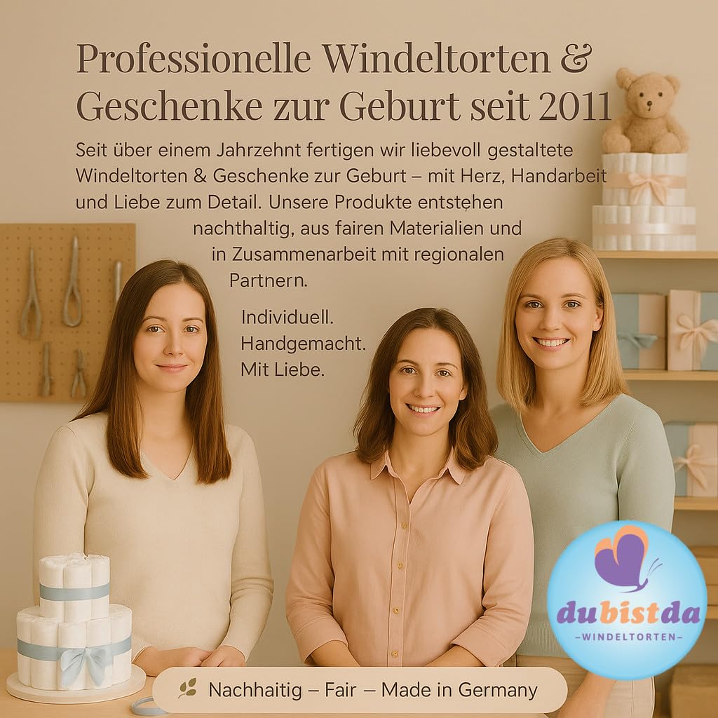 Personalisiertes Baby Geschenkset mit Name und Geburtsdaten Safari Tiere + Windeltorte Alles Jute 3-stöckig | Geschenk zur Geburt Mädchen und Jungen (apricot, Giraffe)