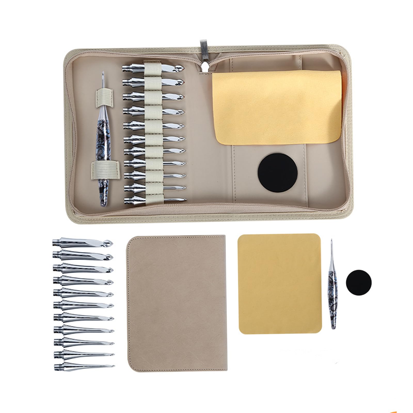 SHYYOULQE Tunezyjski szydełko z 11 wymiennymi końcówkami, 3,5-10 mm, ergonomiczny szydełko do robienia na drutach, sweter, szalik, koc, szydełko, zestaw z etui