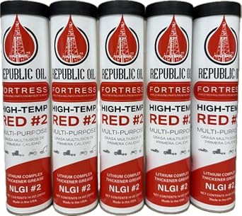Republic Oil Red High Temp #2 Grease 5 x14oz Lithium Complex Multi-Purpose |Chassis | Wheel Bearings| Tacky | EP2 | Extreme Pressure | 5th Wheels | Agrilculture | Construction