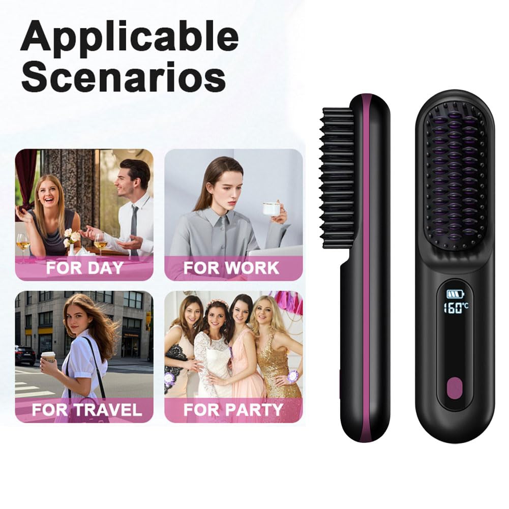 Spazzola per Capelli Elettrica, Spazzola Lisciante Senza Fili, Ricaricabile, Spazzola Riscaldante, per Donne e Uomini Senza Fili con display a LED, 3 Livelli di Temperatura per Lisciare e Arricciare