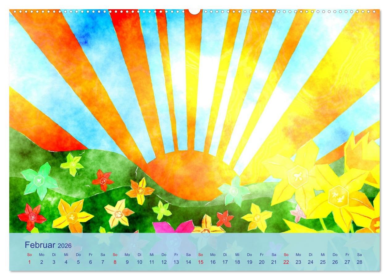 Glückliche Kindheit. Duftiger Aquarell Kinderkalender (Wandkalender 2026 DIN A2 quer), CALVENDO Monatskalender: Sonniger Aquarellkalender für glückliche Kinder und Familien (CALVENDO Kunst)