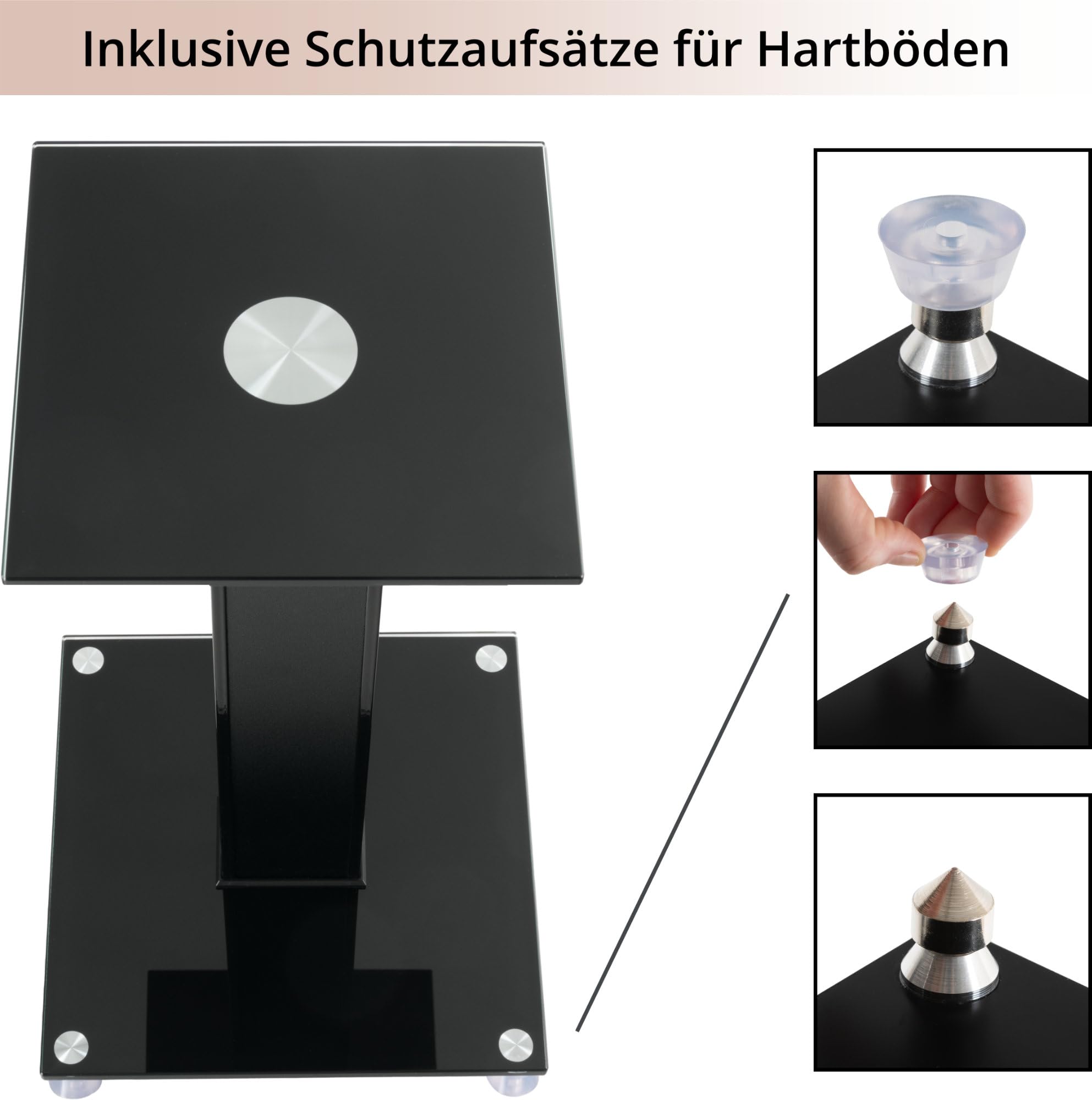 Pronomic SLS-282 BK Lautsprecher Stative Paar - Stilvolles Design mit 2 Glasplatten - Höhenverstellbare Spikes Plus Gummifüße - Verdeckte Kabelführung auf der Rückseite - 10 kg Tragfähigkeit
