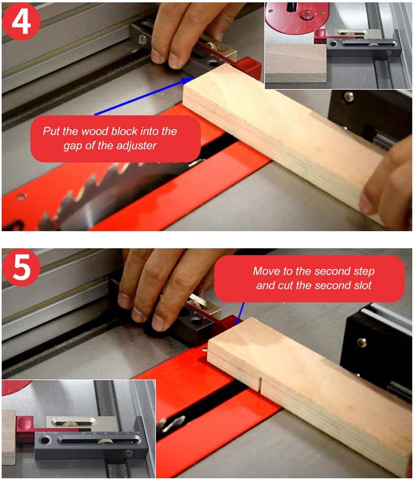 Table Saw Slot Adjuster, Mortise and Tenon Tool Movable Measuring Block Length Compensation Table Set Up Carpentry Tool, Aluminum Alloy Woodworking Mortise Tenon Measuring Gauge