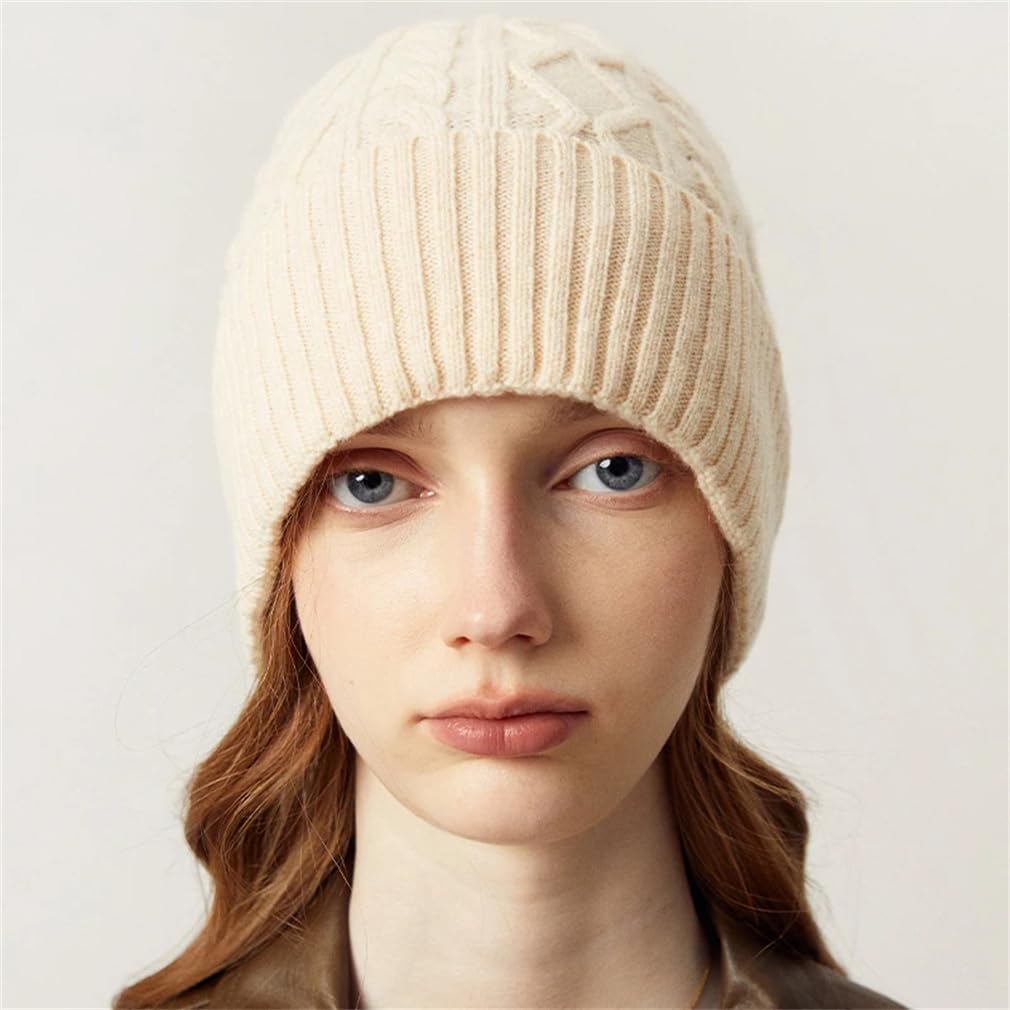 Gorros de lana merino para mujer, para invierno, color liso, cálido, suave, gorro de esquí para mujer