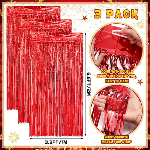Image of Tingjoo 6 Pcs Carnival Circus Tent Decorations Set Halloween Carnival Decorations Red and White Circus Tent Backdrop Door Cover Banner with Red Tinsel Fringe Curtain Awning Clown Birthday Supplies