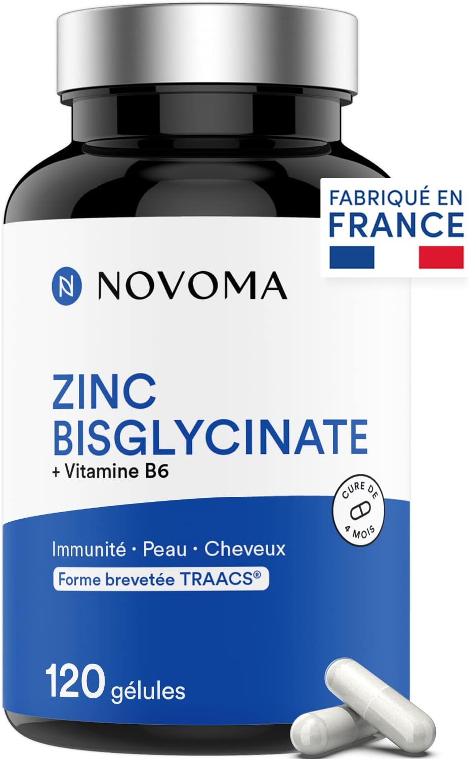 NOVOMA Zinc Bisglycinate 15 mg + Vitamin B6, 120 Capsules, TRAACS® Patented Active, Immunity & Acne, Made in France NOVOMA Zinc Bisglycinate 15 mg + Vitamin B6, 120 Capsules, TRAACS® Patented Active, Immunity & Acne, Made in France
