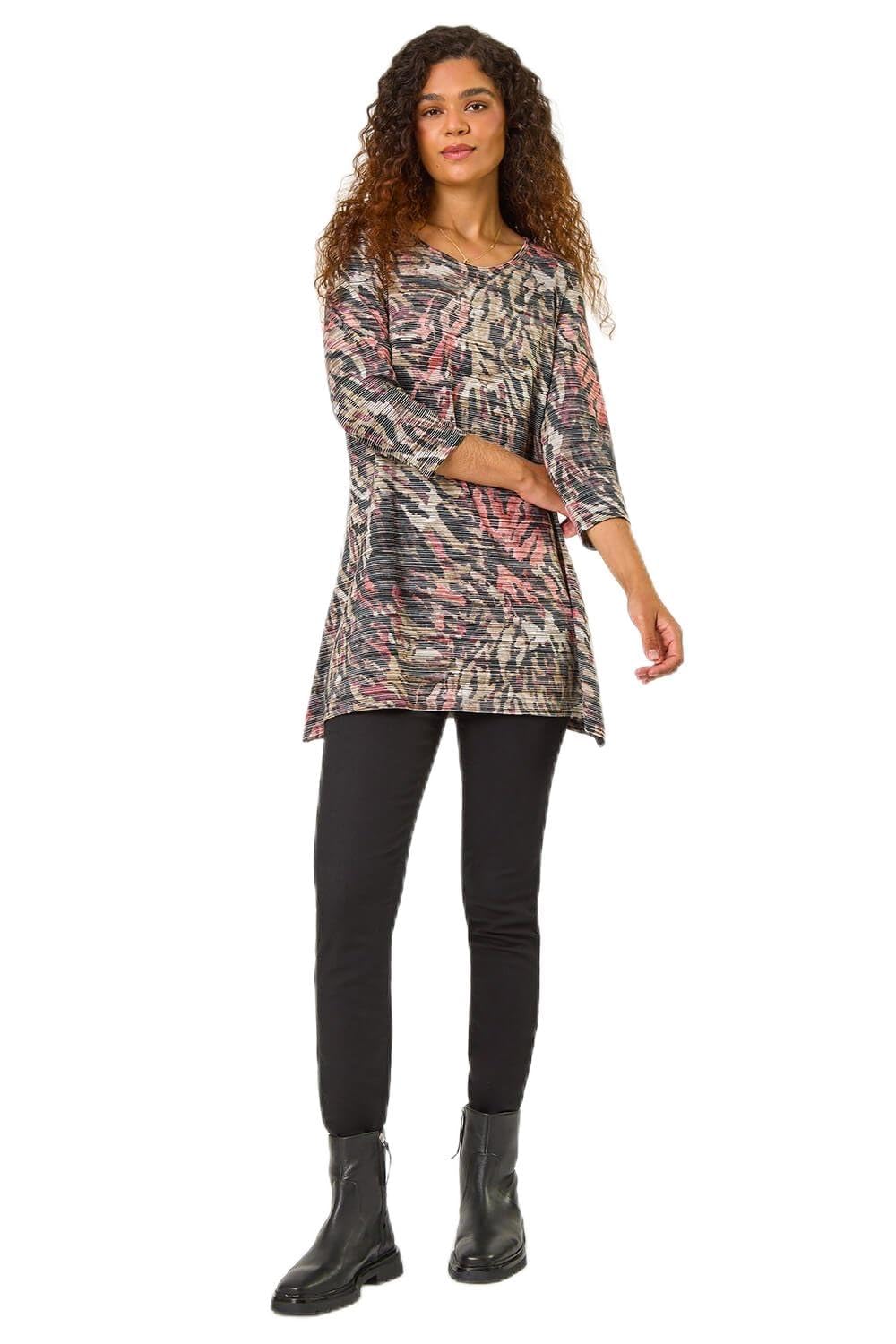 Roman Women's Khaki Animal Print Stretch Tunic