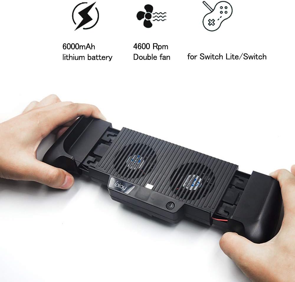 6000mAh Battery Charger Case for Nintendo Switch/Switch Lite, Portable Charger Shell Protective Case Stretchable Grip, Double Cooling Fans, Quick Charging Cooling Controller with Kickstand (Black) : Video Games