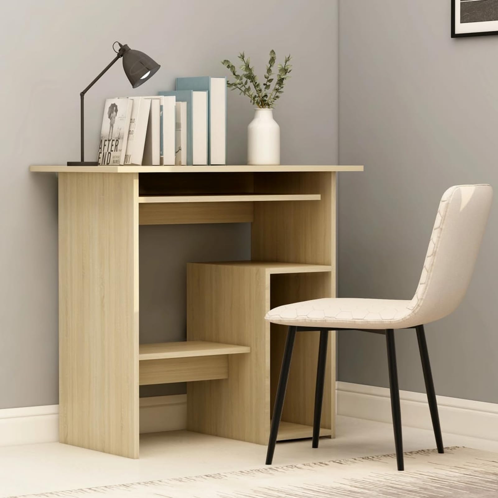 Homgoday Escritorio Sonoma Oak de 80 x 45 x 74 cm, madera de ingeniería, escritorio de oficina, escritorio de computadora, estación de trabajo, estudio, escritorio para hogar, oficina, dormitorio