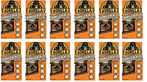 Gorilla Original Waterproof Polyurethane Glue, 2 ounce Bottle, Brown, (Pack of 12)