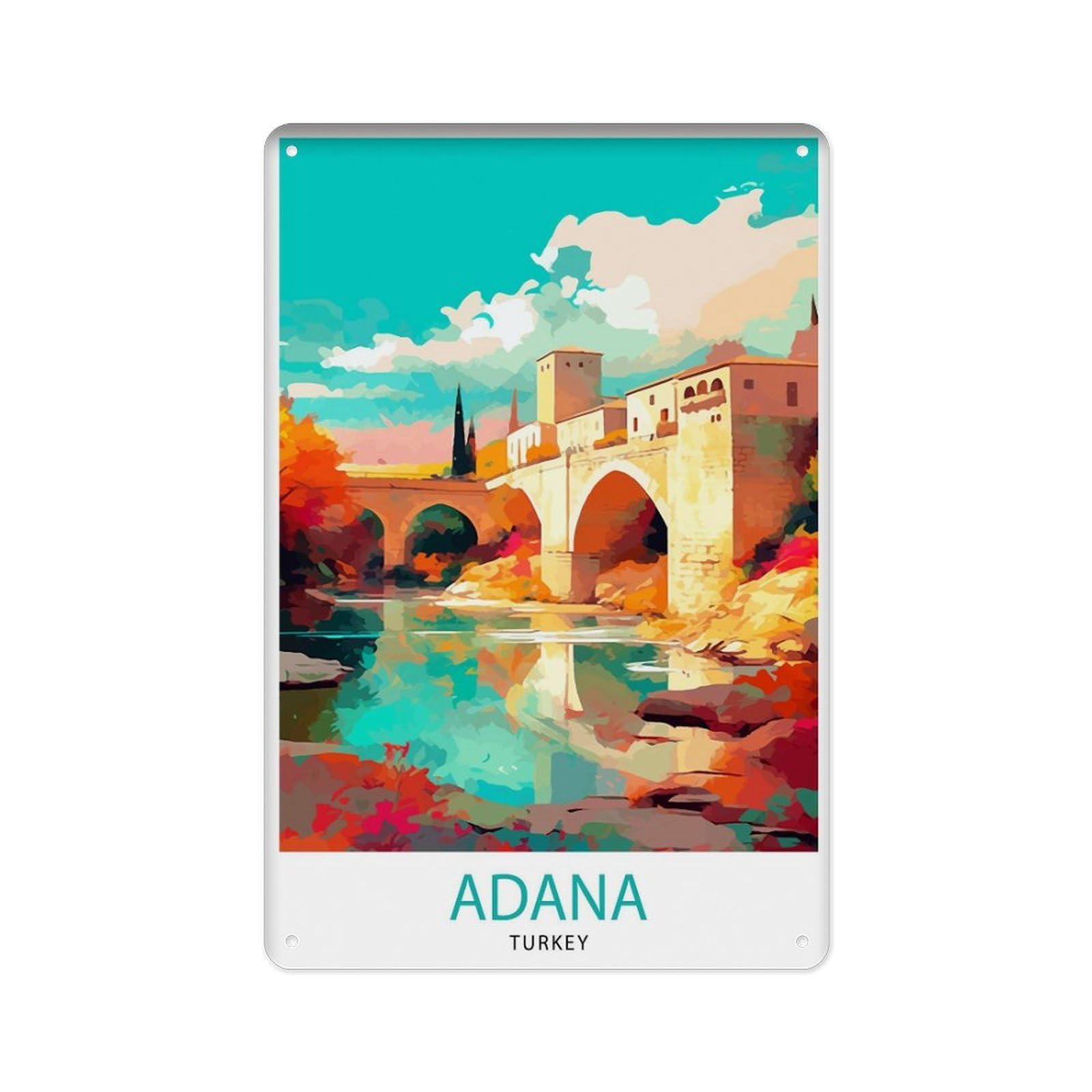peiyeety Metal Tin Sign Adana Turkey Travel Poster, Adana Wall Decor, Adana Cityscape, Adana, Adana Home Decor, Turkey Travel 8 X 12 Inch