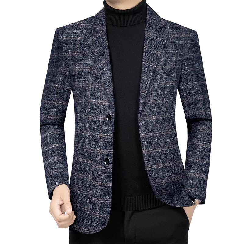 Mens Blue Gray Plaid Casual Blazers Lightweight Sport Coats 2 Button Suit Jacket Dress for Daily Party Business