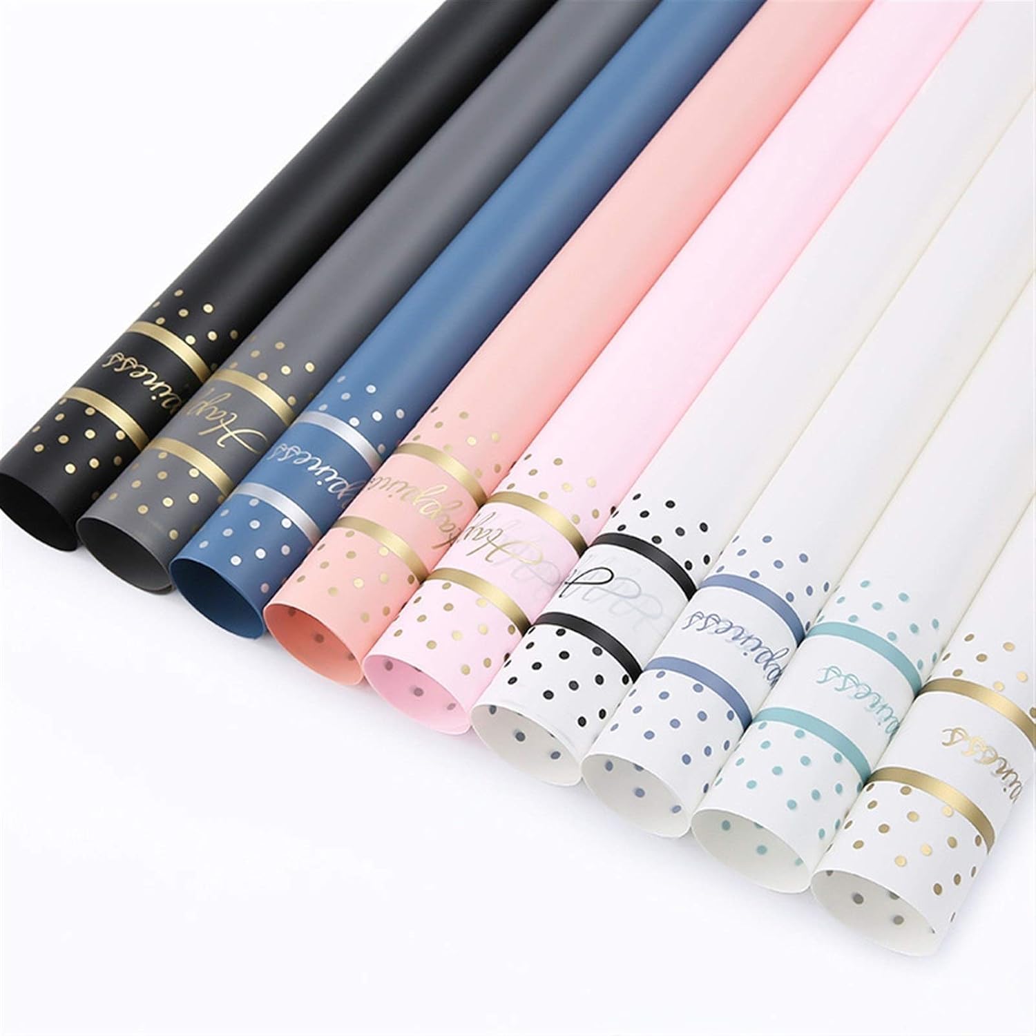 Just Flowers Waterproof Floral Wrapping Paper, Gift Wrapping Paper Roll Sheet, Florist Bouquet Supplies (Happyness Print, Pack of 10)