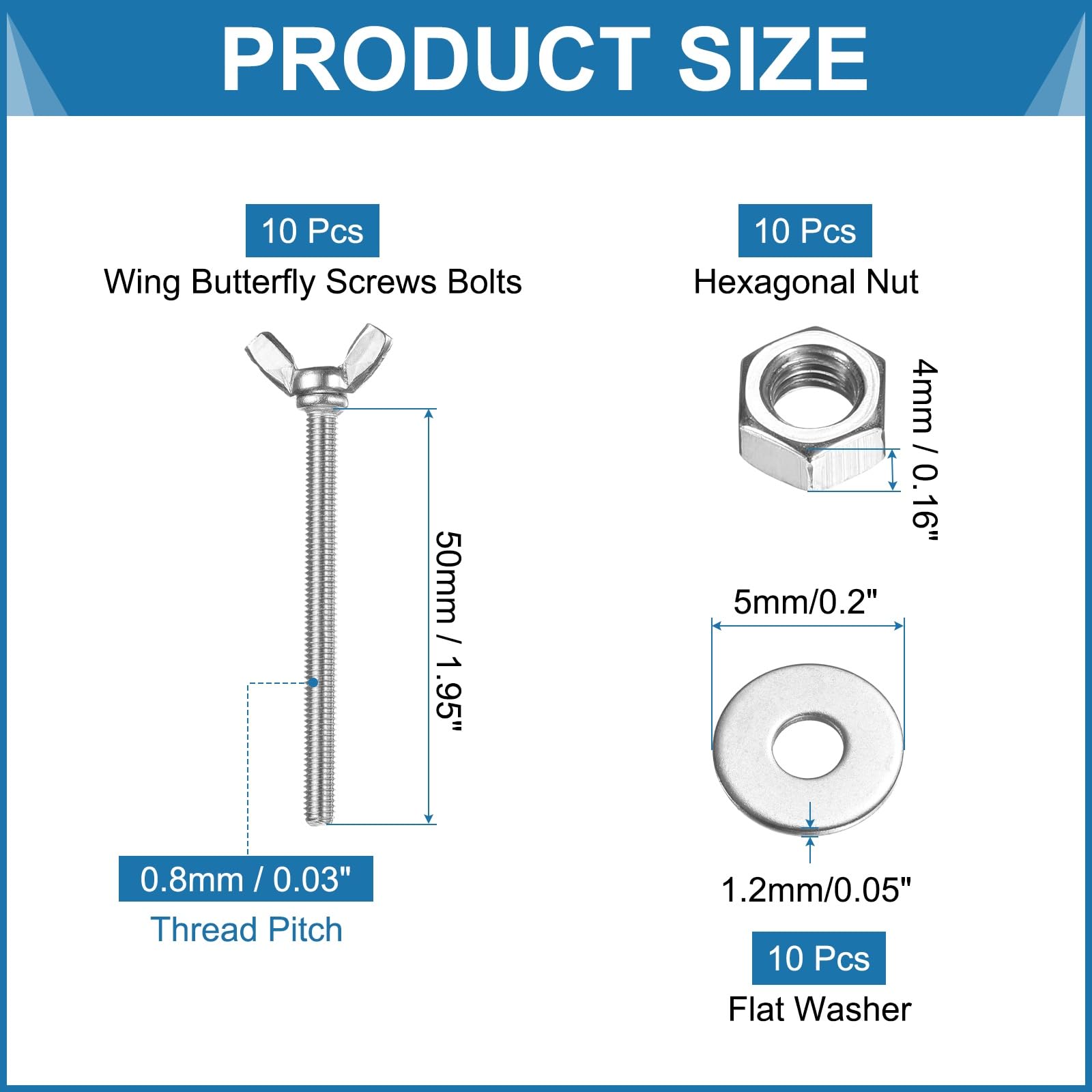 PATIKIL M5-0.8 x 50 mm Wing Butterfly Screw - Image 2