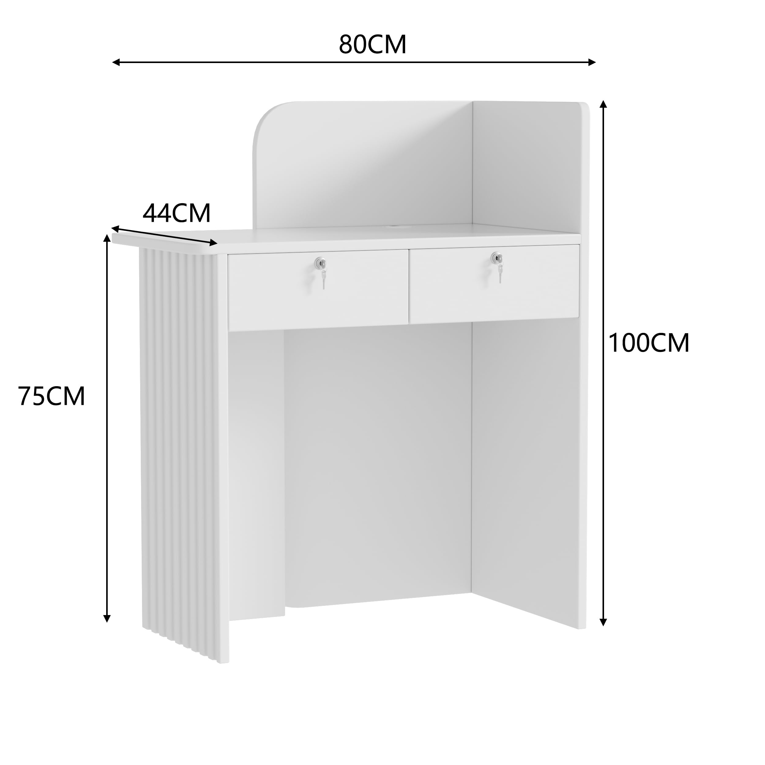 MSFE Mostrador de Recepción con iluminación LED Compacto Escritorio de Recepción Pequeño Mueble de recepción con Cajón con Cerradura Mostrador de Venta Moderno Mostrador de Tienda Blanco 44x80x100CM