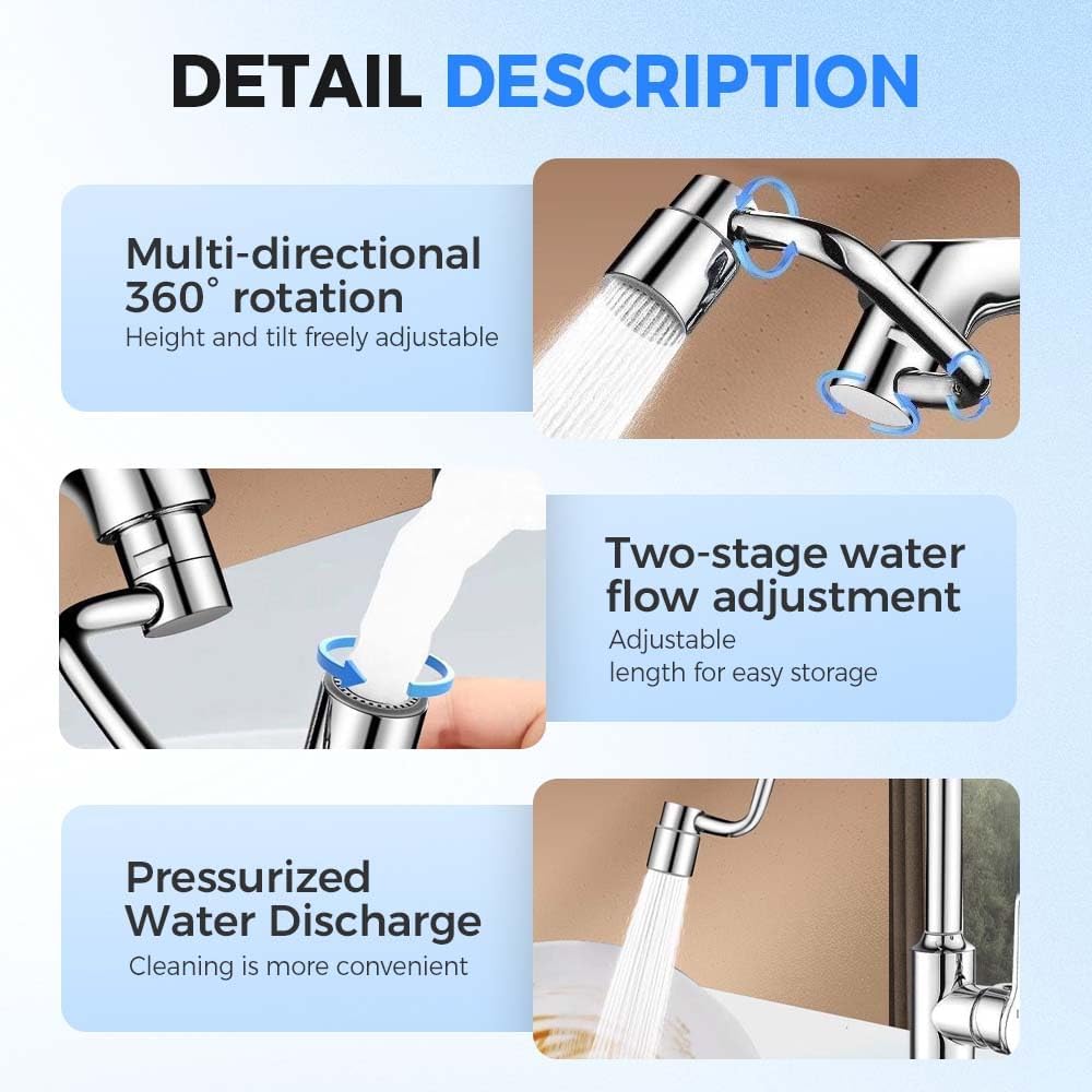 Embout Robinet Pivotant 1080°,Aérateur de Robinet économiseur D'eau, Robinet d'Extension Avec 2 Modes de Pulvérisation pour Cuisine ou Salle de Bain (3 Pcs)