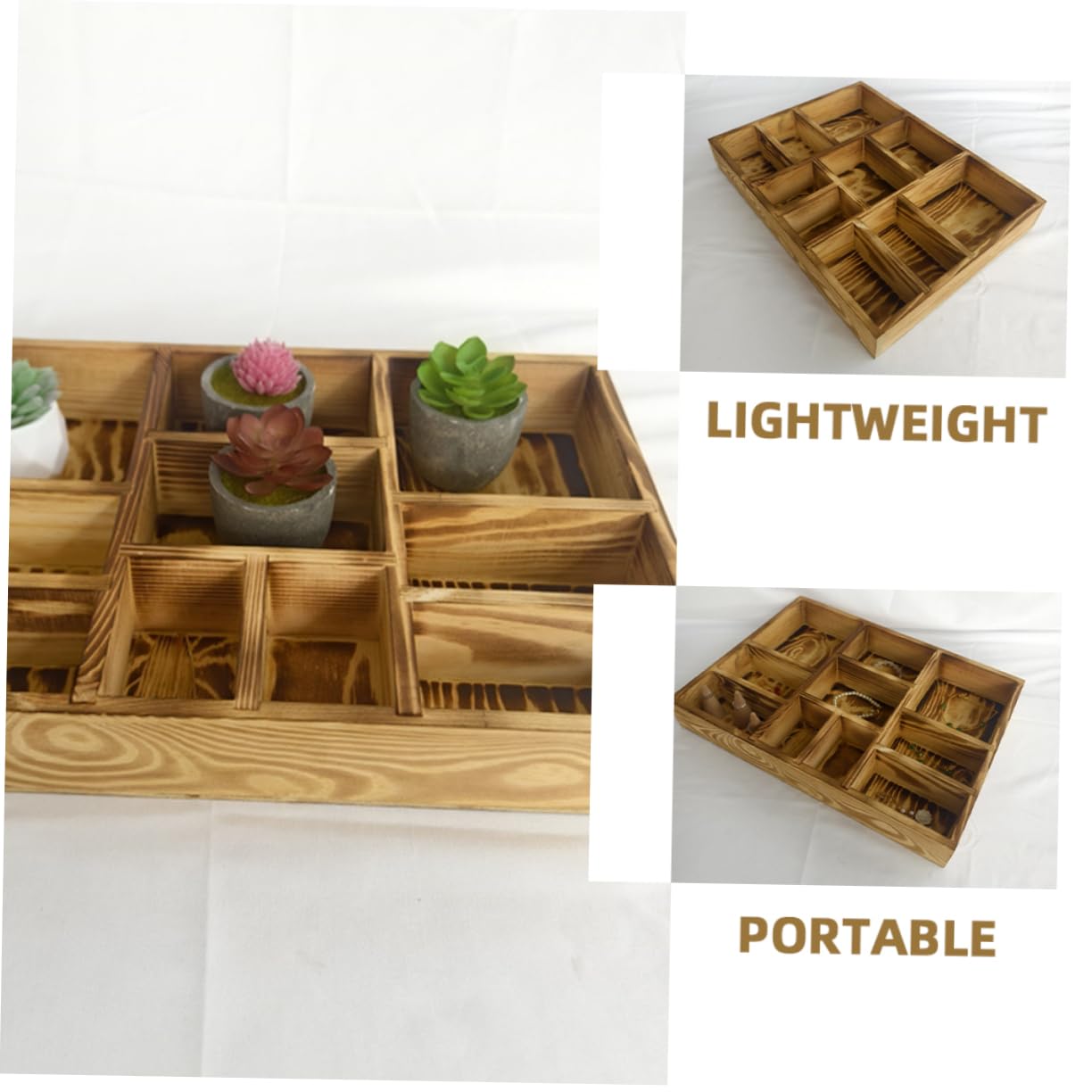 Plateau de Rangement Bijoux en Bois à Compartiments pour Montres et Bagues