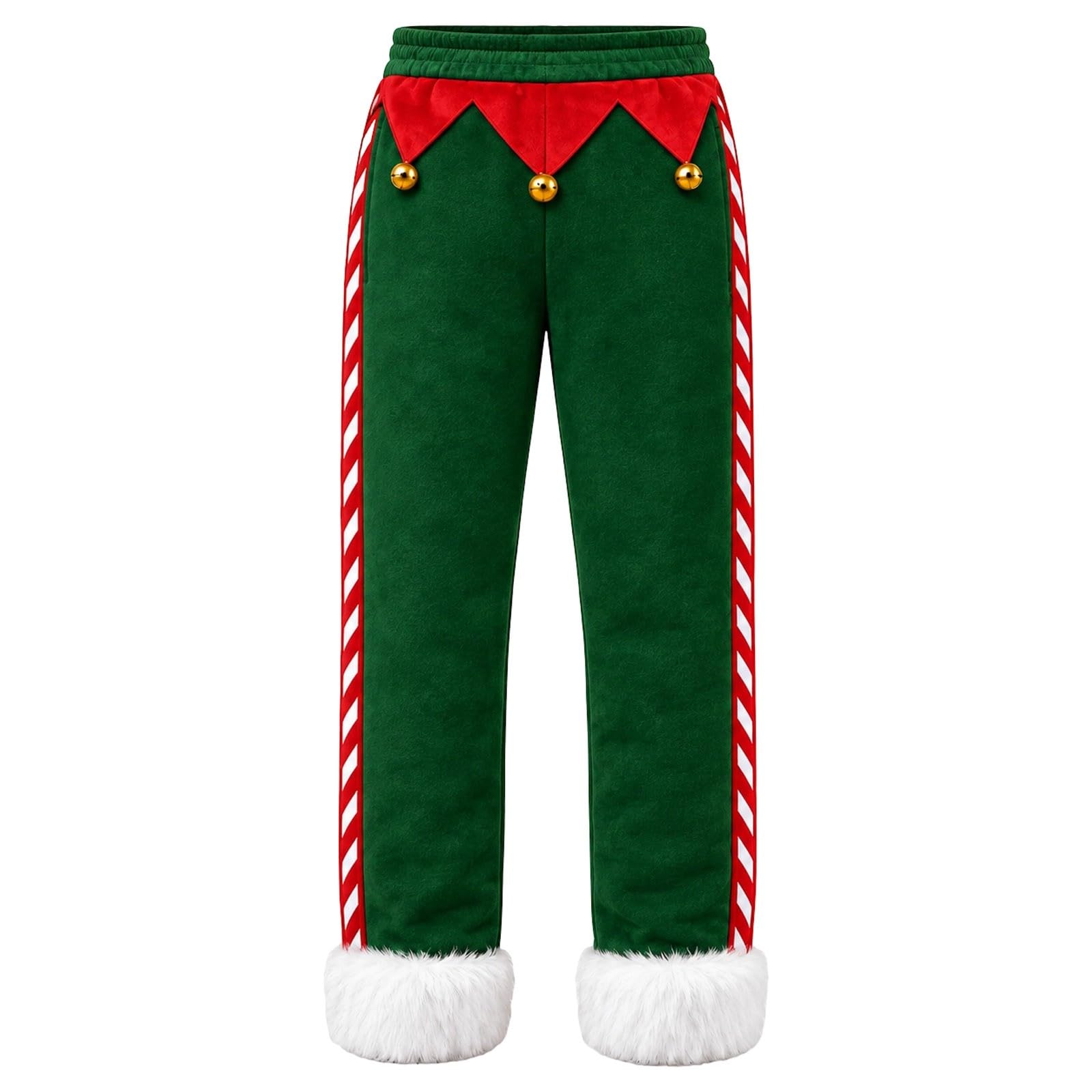 Christmas Costume Pants for Men Green Flannel Xmas Holiday Trousers with Pl