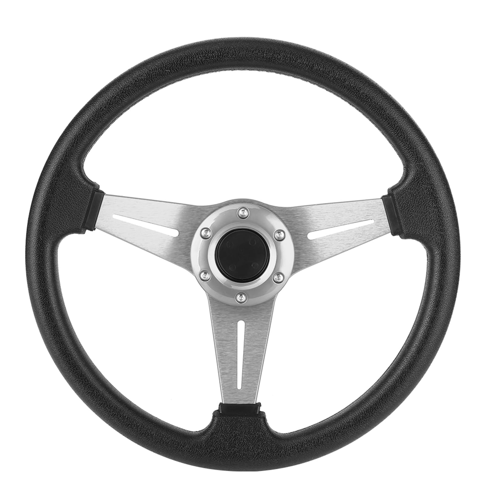 Volant de Course Universel 350mm 14 Pouces, Volant de Sport Drift en Alliage d'Aluminium Argent et Polyuréthane Noir, pour Course Automobile Rallye Simulateurs de Voiture