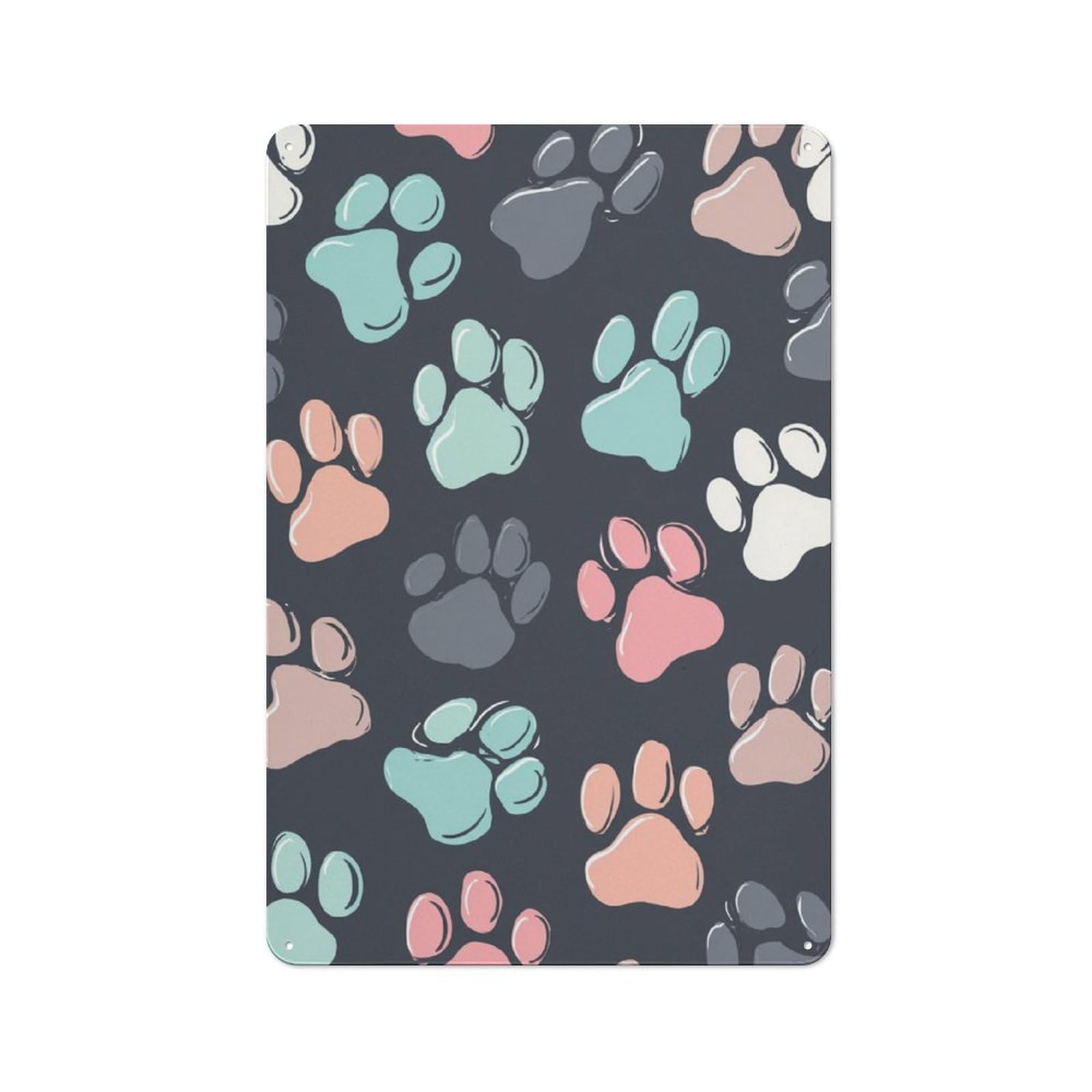 Junmoney Colorful Paw Prints Design Tin Wall Plaque 30X20cm With For Garage Or Workshop, For Kitchen, Dining Room And Home Bar Wall Decor