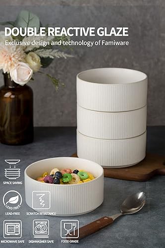 Miniatura 3 de famiware Star - Juego de 6 vajilla de cerámica (18 piezas), platos llanos, platos de ensalada, cuencos para cereales, color blanco mate