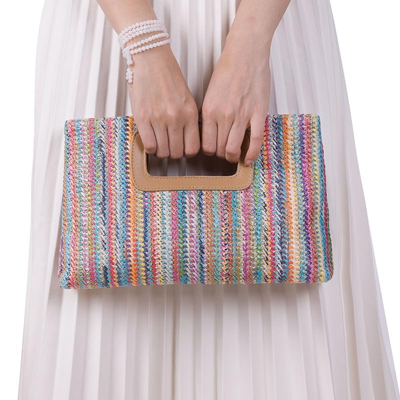 Image of Women Top Handle Handbag Chain Crossbody Bag 2026 Summer Raffia Straw Clutch Beach Vacation Evening Square Purse