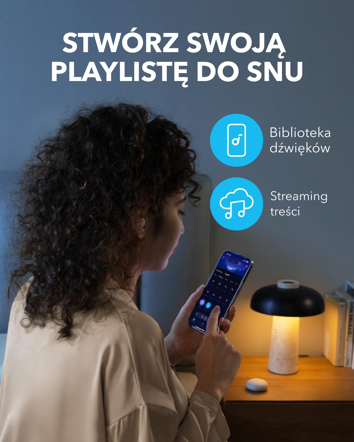 soundcore bezprzewodowe słuchawki do spania Sleep A20, ANC, 80 godz | PNC i ANC, do 10 godz. pracy, maskowanie chrapania, do spania na boku, analiza snu, biały szum