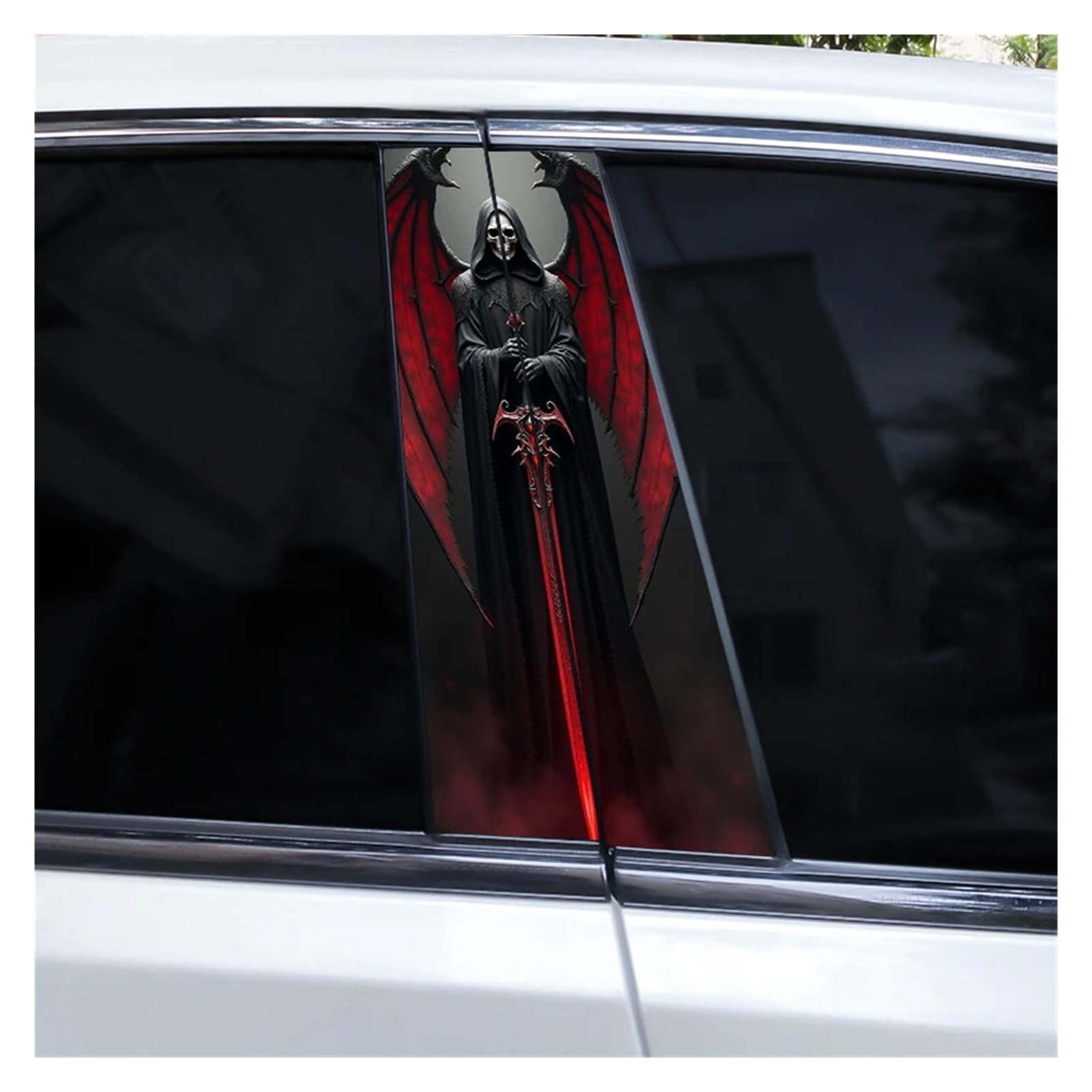 Car Side Decals 2pcs Horror Grim Skull Reaper Car Door B-Pillar Sticker DIY Vinyl Self-Adhesive Center Column Decal(Style B)