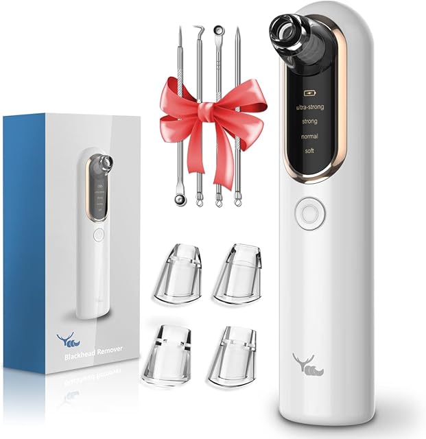Blackhead Remover Pore Vacuum YCCU Facial Pore Cleaner Electrical Acne Comedone Whitehead Extractor with 4 Suction Power & 4 Probes Led Screen & USB Rechargeable Blackhead Vacuum Kit for Women & Men