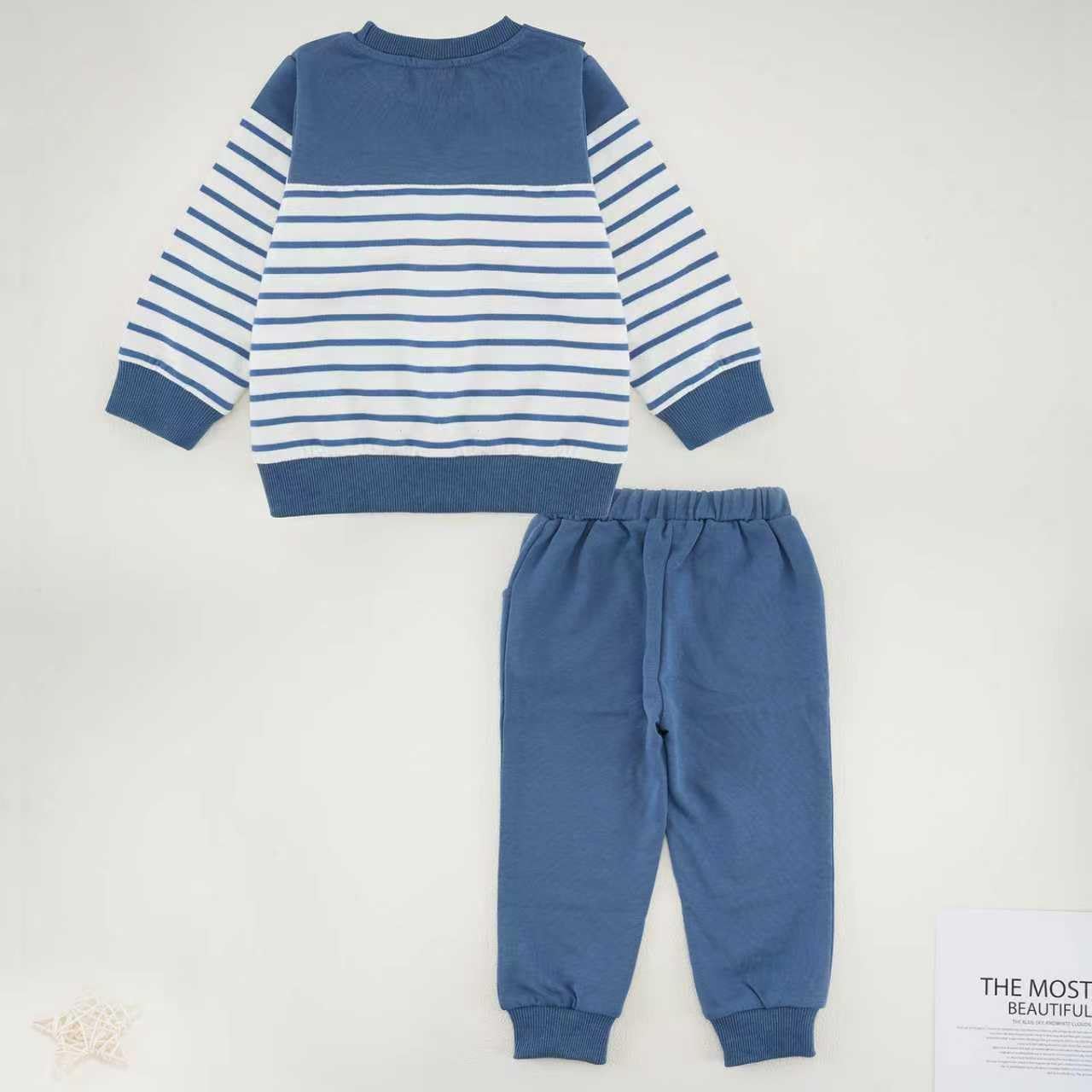 Toddler Boys Fall Outfit Baby Winter Clothes Long Sleeve Crewneck Sweatshirt Pants Set Stripe Sweats 18M-5T - Image 5
