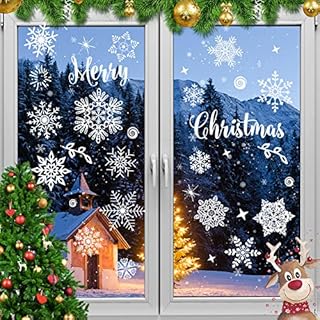 FIGFYOU 275Pcs Christmas Window Stickers, Reusable Christmas Snowflake Stickers Removable PVC Snowflake Window Clings Christmas White Snowflake Window Clings for Christmas Window Decorations(9 Sheets)