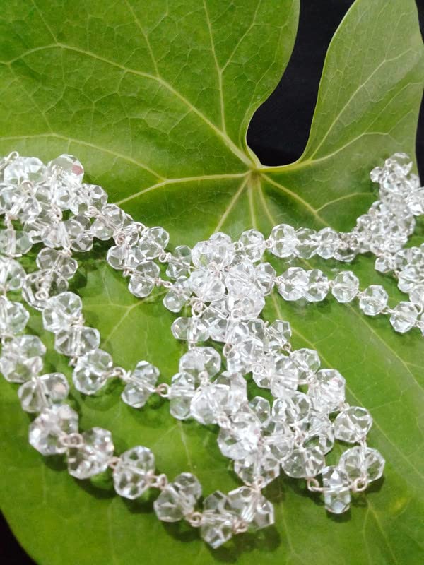 QUEEN-GEMS Purest White Crystal 8mm 108 and 1 Beads Lab Certified Sphatik Jaap Mala Diamond Cut Sphatik Mala Silver स्फटिक की माला ओरिजनल Diamond Cut Sphatik Mala Crystal Quartz for Japa Purpose