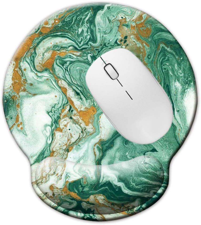 Memory Foam Mousepad with Wrist Support Design Ergonomic Mouse Pad Comfortable Wrist Rest Non-Slip PU Base Mouse Mat (Green Marble-Foam)