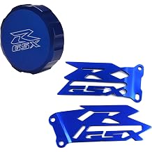 Front Brake Reservoir Cover Cap and Foot Peg Heel Plates Guard Protector Compatible with Suzuki GSX-R 600/750 2006-2016, GSX-R 1000 2003-2016 Blue