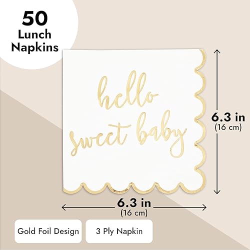 Miniatura 3 de Paquete de 50 servilletas festoneadas de Hello Sweet Baby para decoraciones de baby shower (6.3 pulgadas)