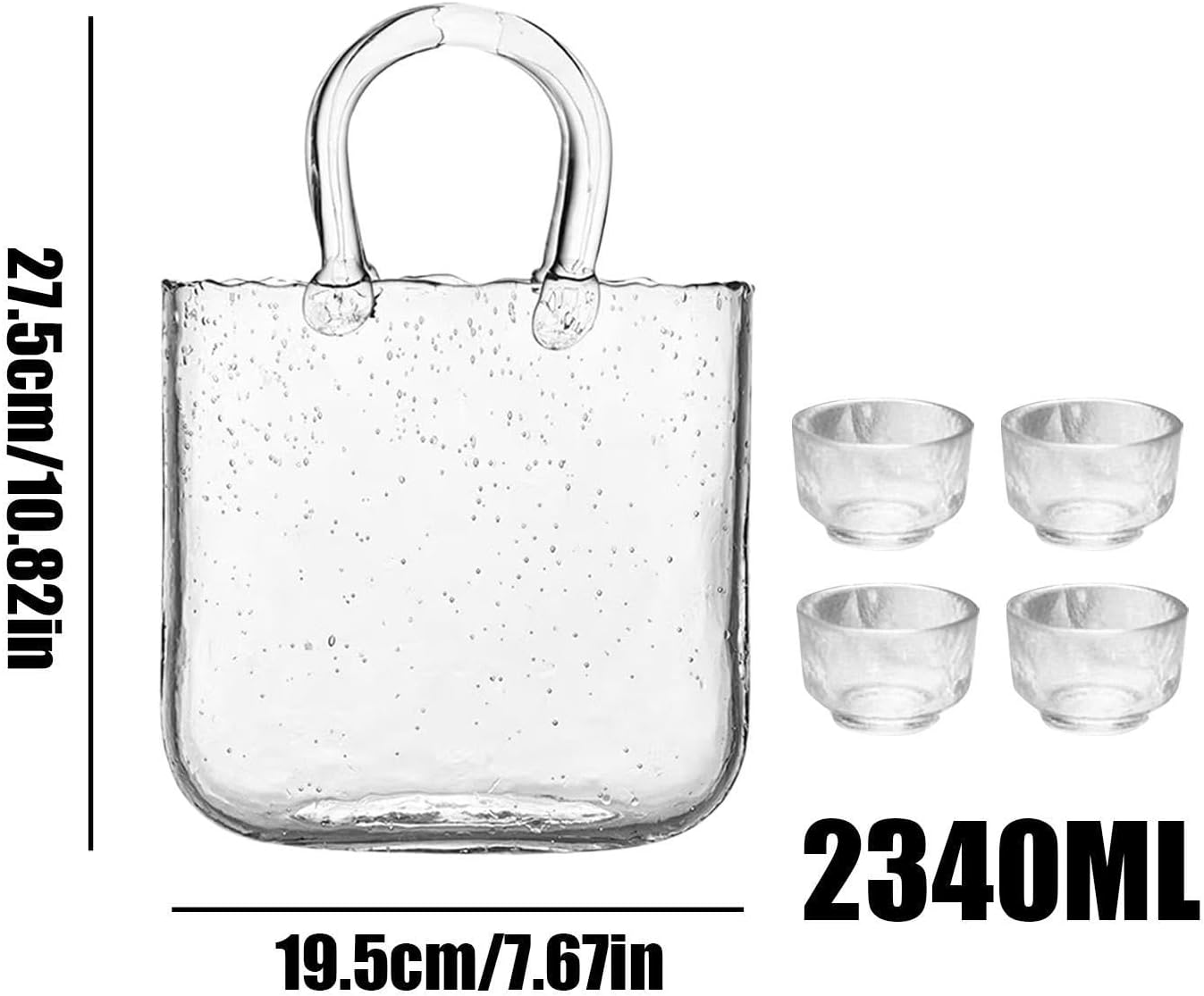 Water Glasses - 2340ml Clear Purse Shape Tea Mug - Kitchen Glasses with 4 Small Cups - for Home Kitchen Wedding Birthday Party Gathering Brunch Afternoon Tea