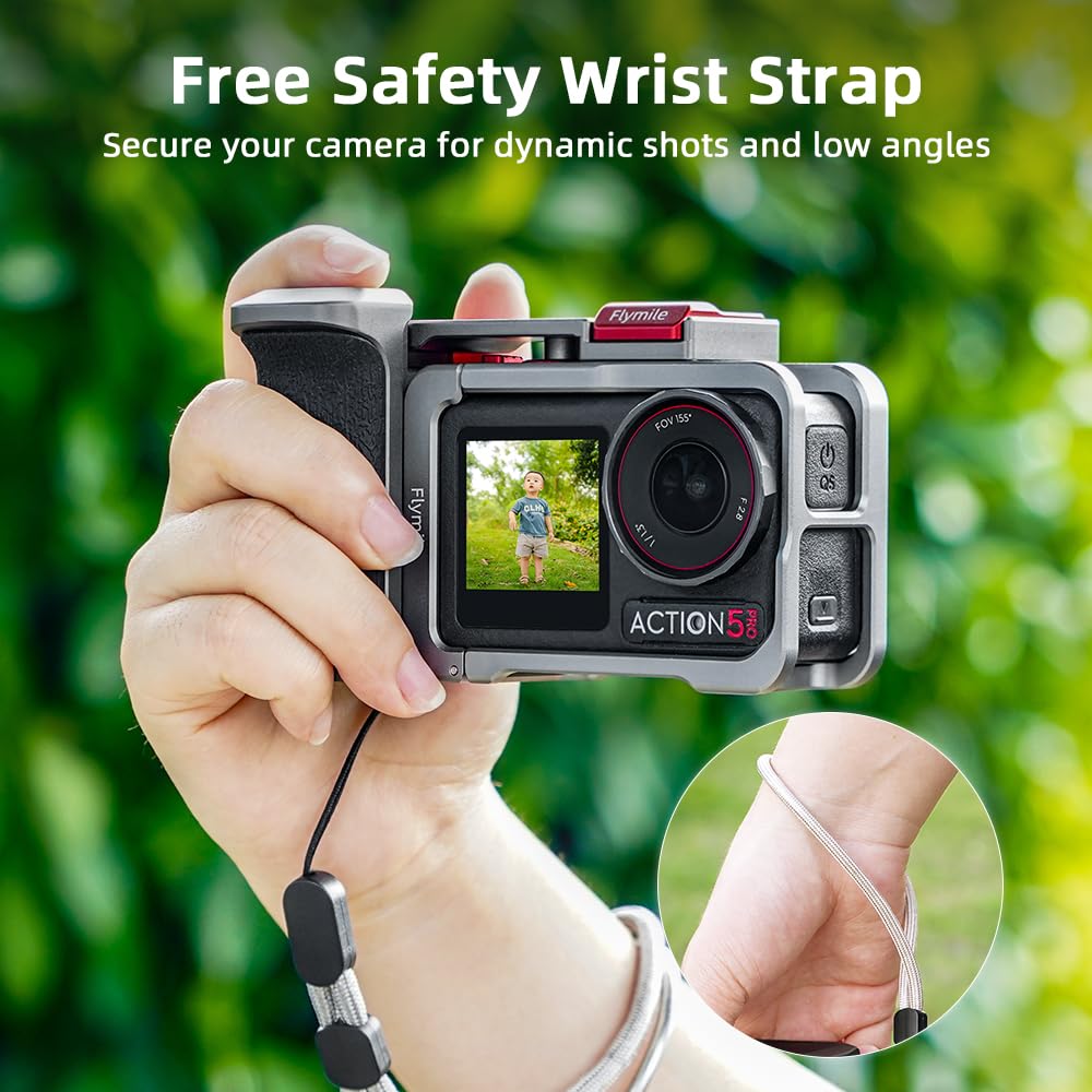 BRDRC Kit di impugnatura per DJI Action 5 Pro 4 3 (con gabbia), supporto per maniglia con pulsante di scatto, sgancio rapido, slitta fredda per DJI Osmo Action 5 Pro 4 3 accessori