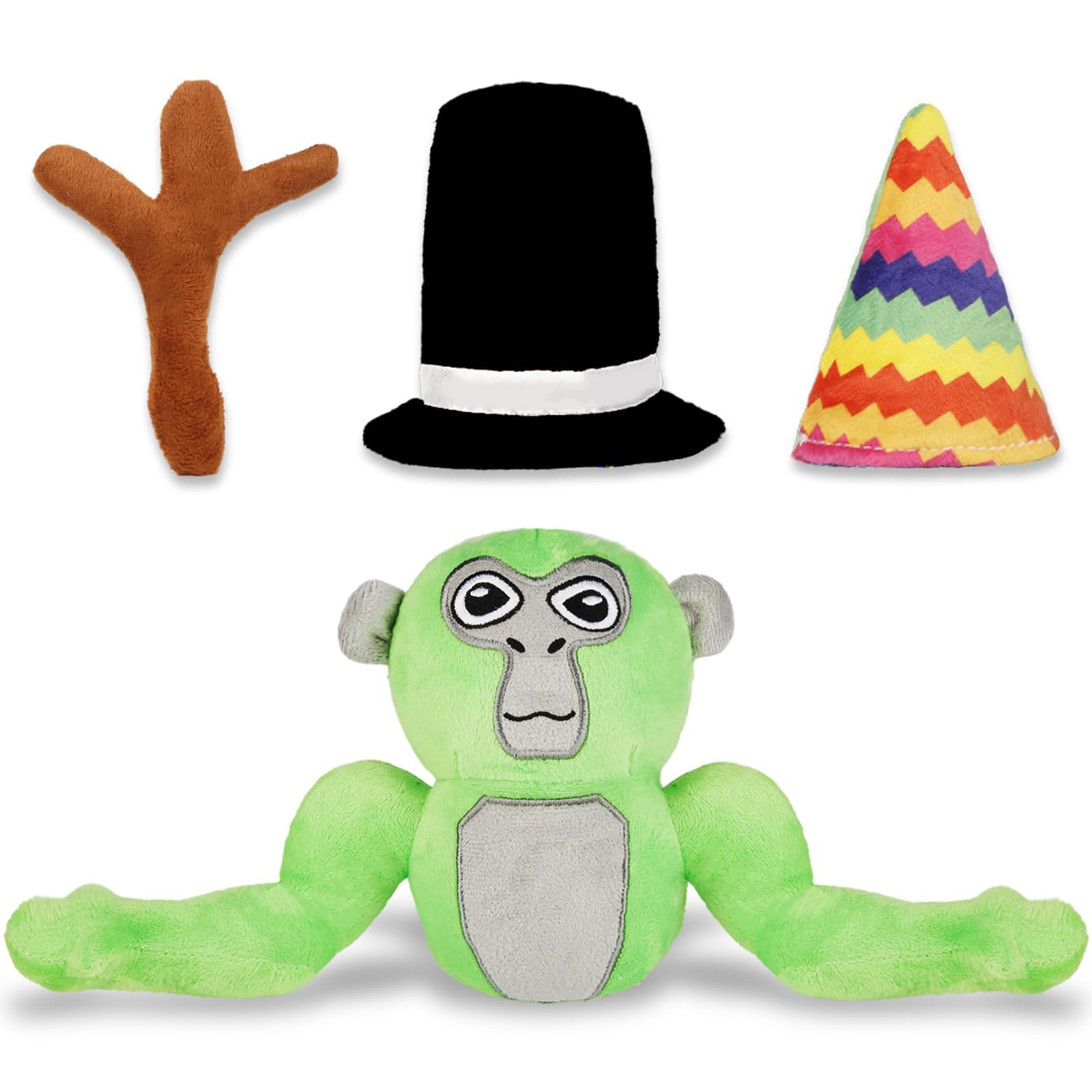 Ainvliya Gorilla Monkey Plush Toy- Soft Plushie Stuffed Animal Toys Gorilla Doll with Hats and Branch Scepter Plush Throw Pillow Doll for Game Lovers Fans Kids Adult Playing Sleeping Collection Gift