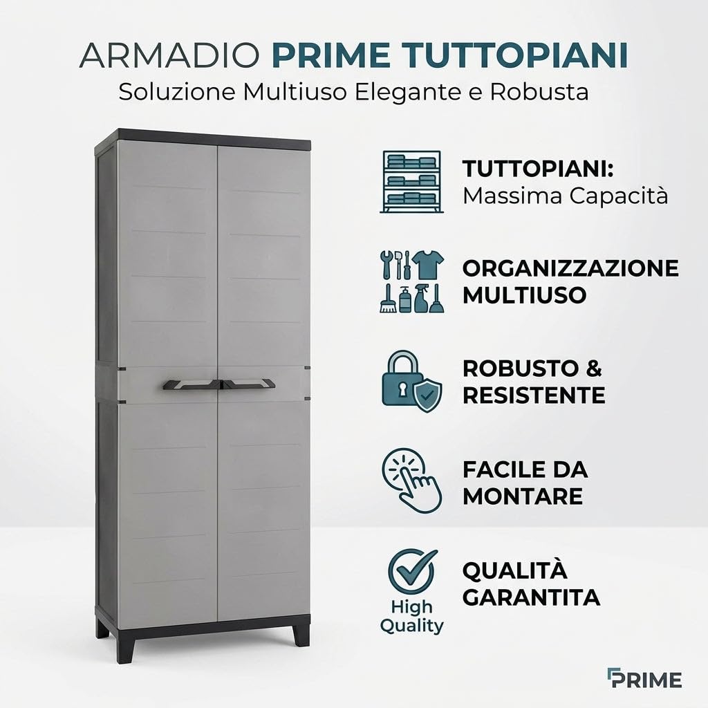 HEMAX Armadio Tuttopiani Multiuso a 2 Ante con Ripiani Interni Regolabili | Ripiani Interni Regolabili, Mobile Salvaspazio, Per Garage Lavanderia e Balcone, Struttura Robusta, Piedini Rialzati
