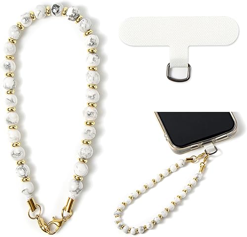 Correa de teléfono con cuentas de mármol, cordón para teléfono celular con lengüeta de sujeción, cadena de teléfono, correa de muñeca manos libres,