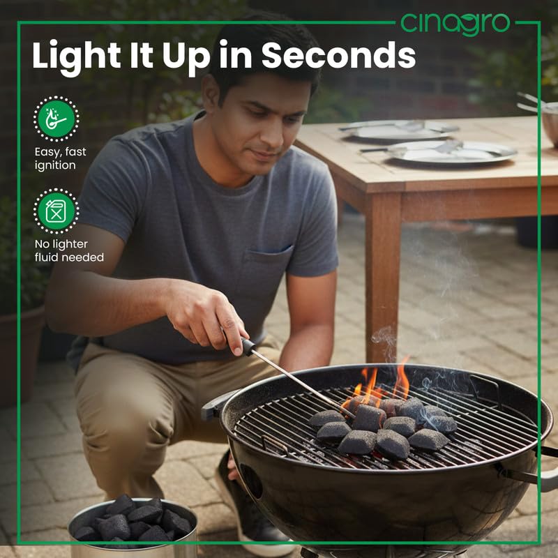 Image of Cinagro Charcoal Briquettes, 500g, All-Natural Coconut Shell, Low Smoke | Pillow Shape Long-Lasting Fire Cubes for Smoky Heat, Even-Burning for BBQ
