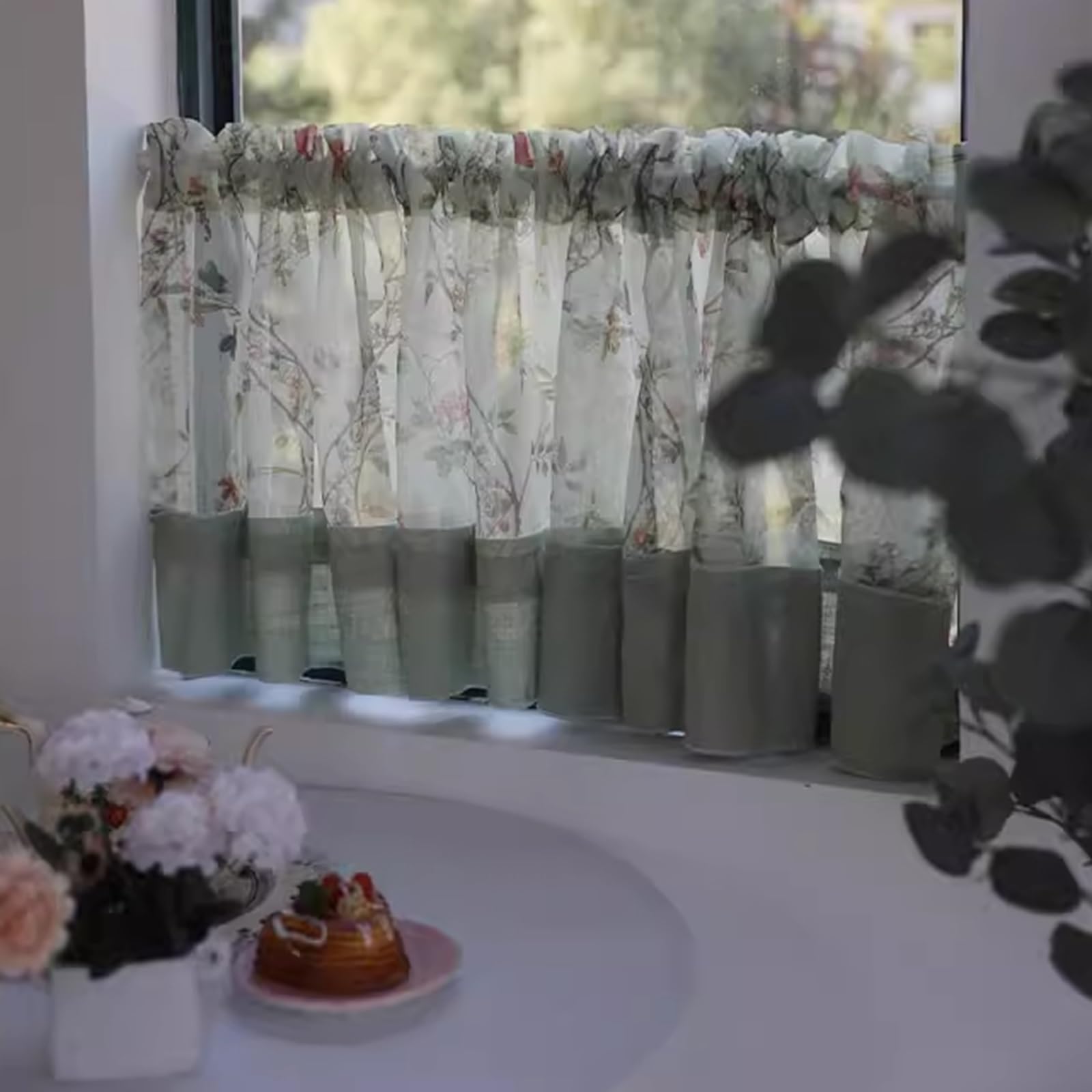 Valences de cuisine courtes, Rideau de cantonnière, rideau de café court for fenêtre de style pastoral avec rideaux courts floraux, passe-tringle for cuisine, salle de bain, chambre à coucher(200x70cm