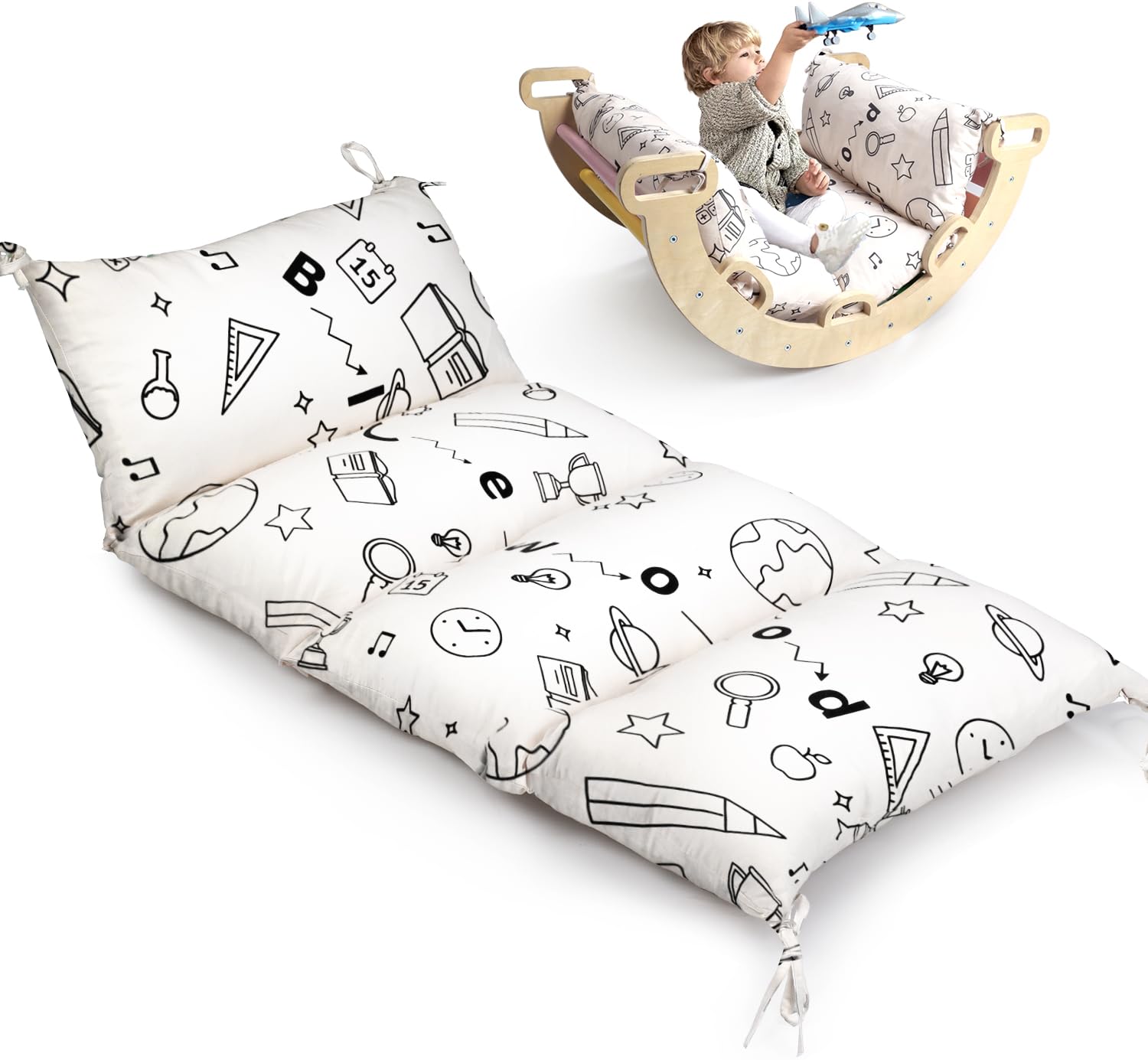 BlueWood Cushion for Climbing Arch Rocker Pillow for Toddlers Floor Cushion Bed Pillow for Kids (White)