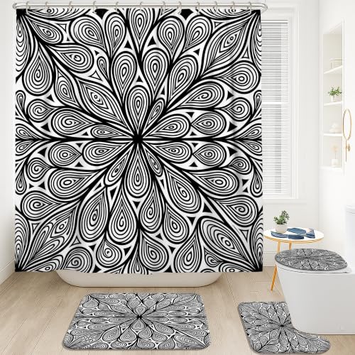 Ensemble rideau de douche imperméable moderne 183x183 motif feuille géométrique - 3