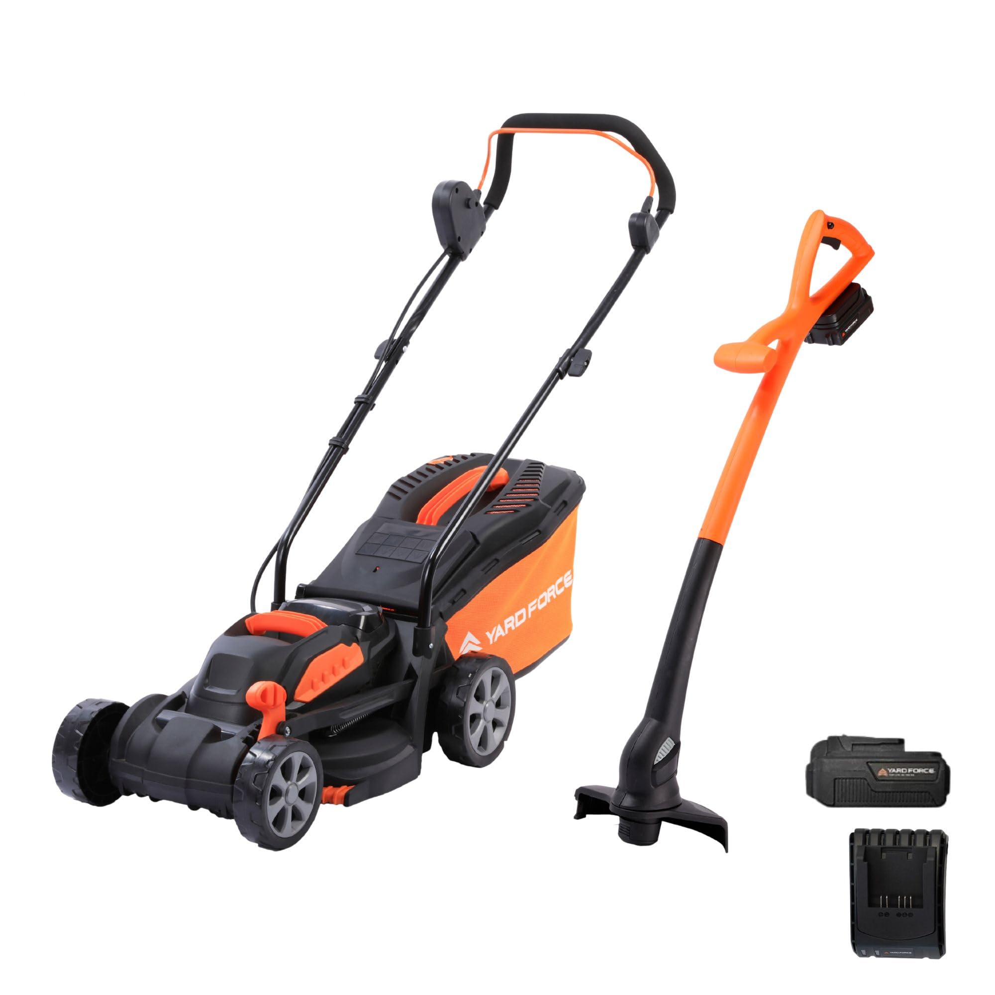 Yard Force 20V 33cm Cordless Lawn Mower & Grass Trimmer Set, Brushless Motor with Rear Roller, 25cm Trimmer, Battery & Charger Included, 30L Grass Box, Ideal for Small Gardens