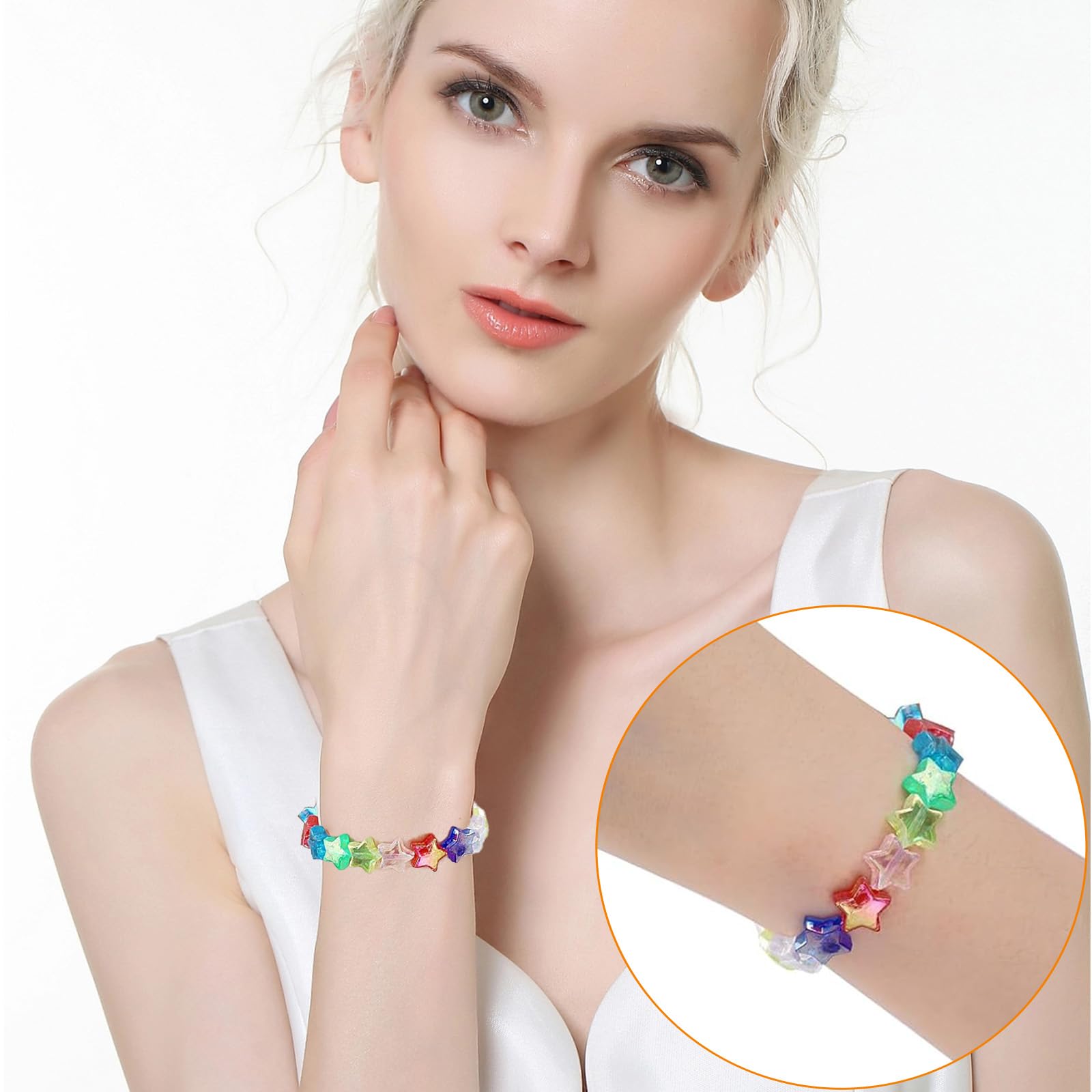 Aurobest 600pcs Multi-Color Acrylic Plastic Heart & Star Shape DIY Craft Beads, Colourful, 9x10 mm, 10x11 mm - Image 4