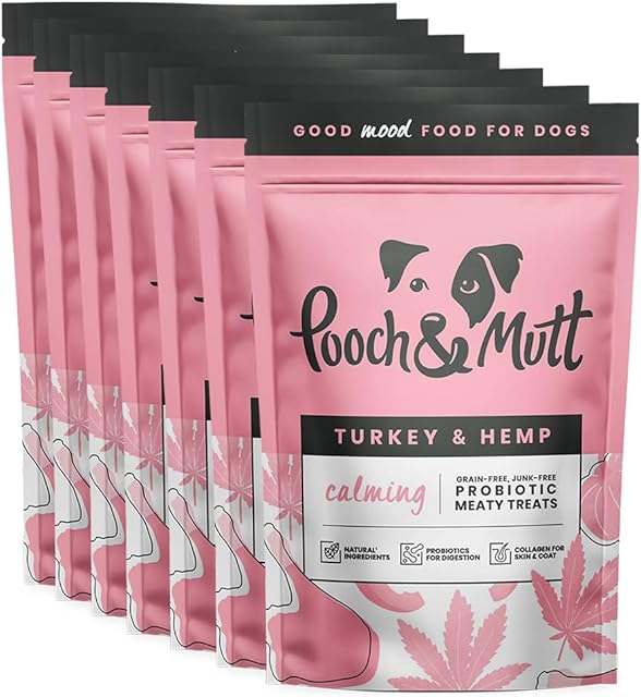 Pooch & Mutt - Meaty Dog Treats (Grain Free), Turkey & Hemp, Pack of 7x120g
