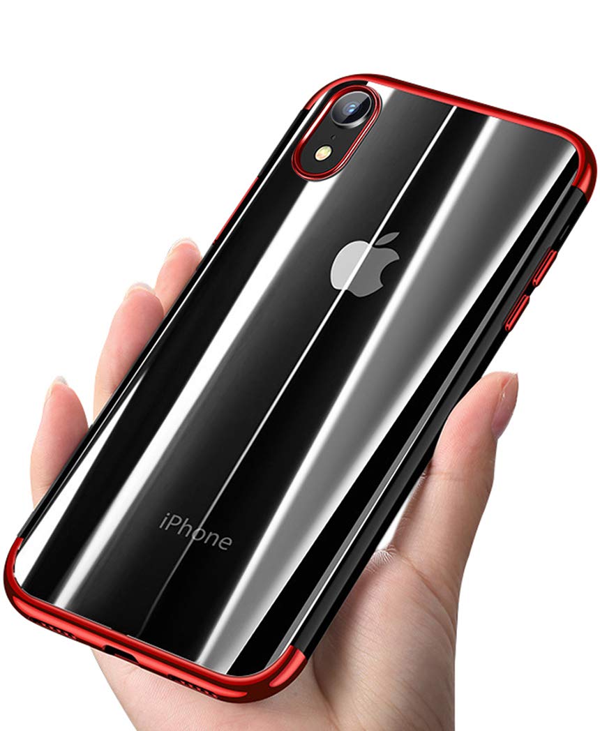 Compatible for iPhone XR Case, Ultra-Thin Crystal Clear Soft TPU Slim Electroplating Transparent Phone Protective Cover & Skin (Red)