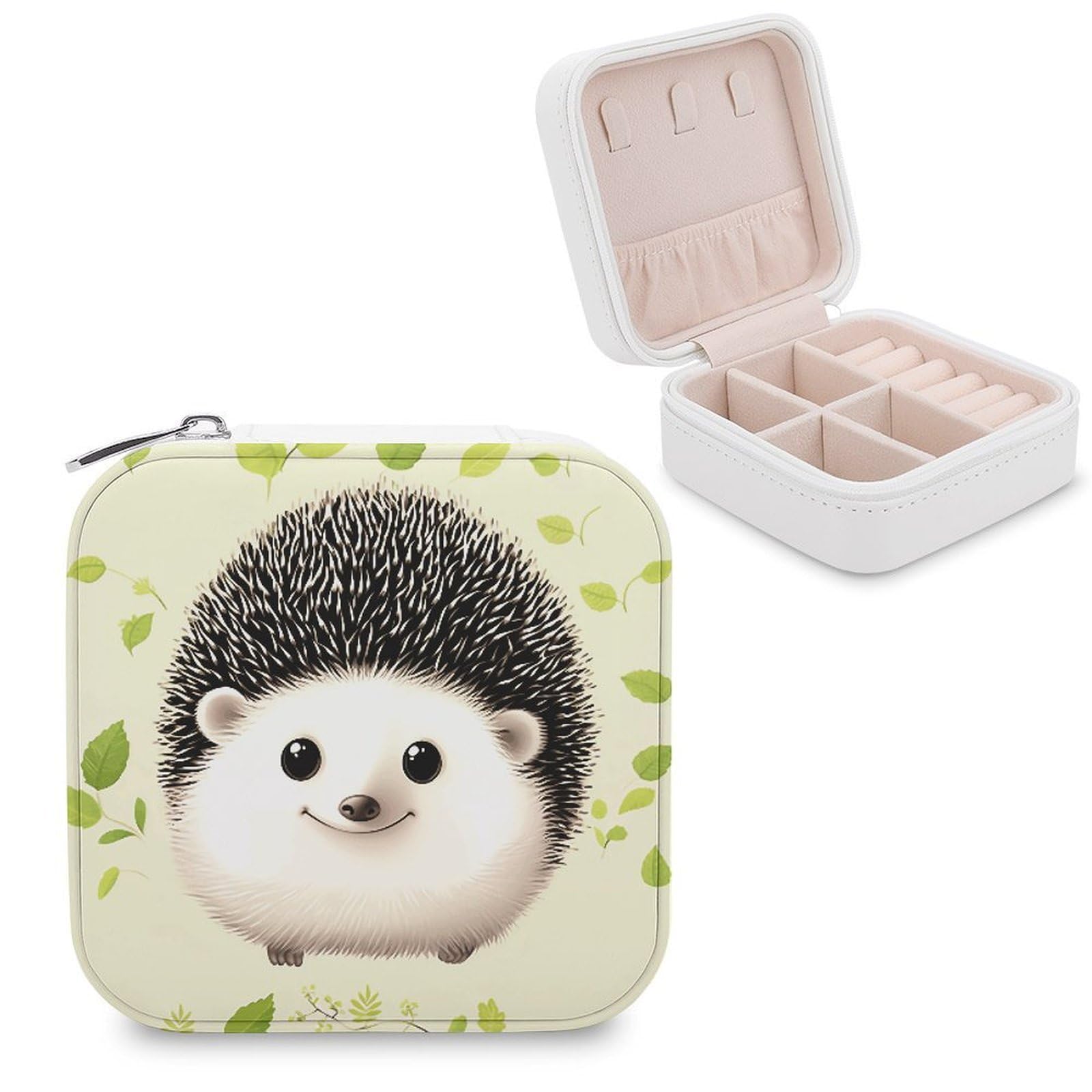 VstaDank Cute Hedgehog Jewelry Box Exquisite Leather Jewelry Organizer Portable Trinket Organizer Fashion Travel Jewelry Case for Rings Earrings Necklaces Unique Gifts for Women